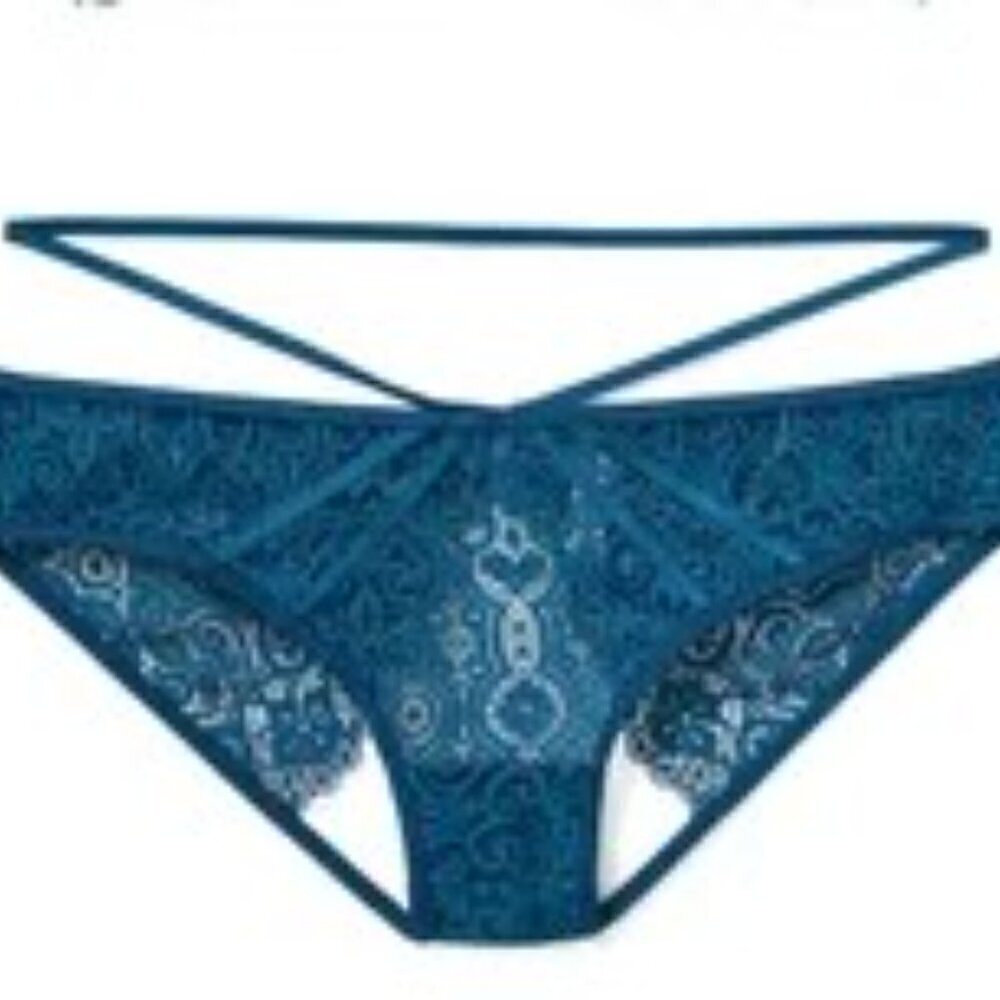 NWT Adore Me Jenni Blue Sapphire Open Back Lace Bikini Panty